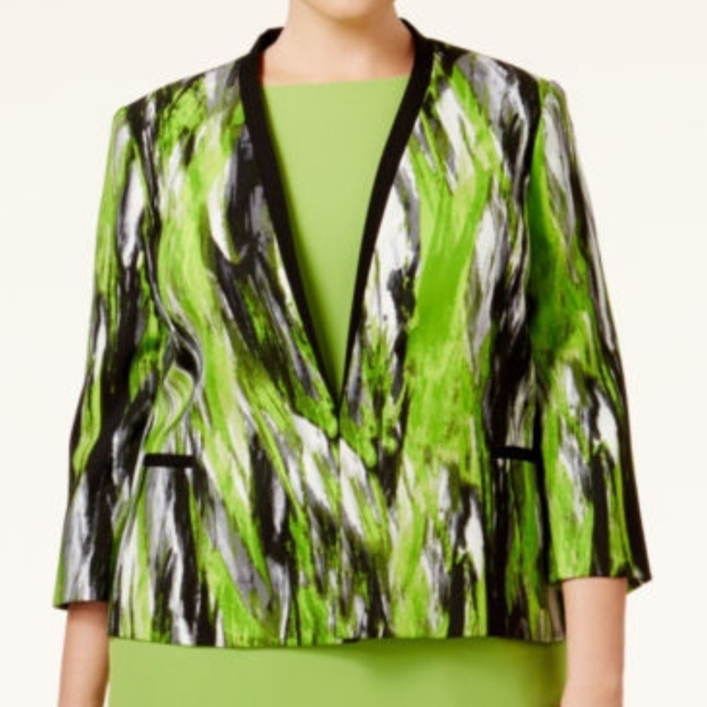 Kasper Multicolor Green and Black Multicolor Abstract Blazer Jacket Size 10